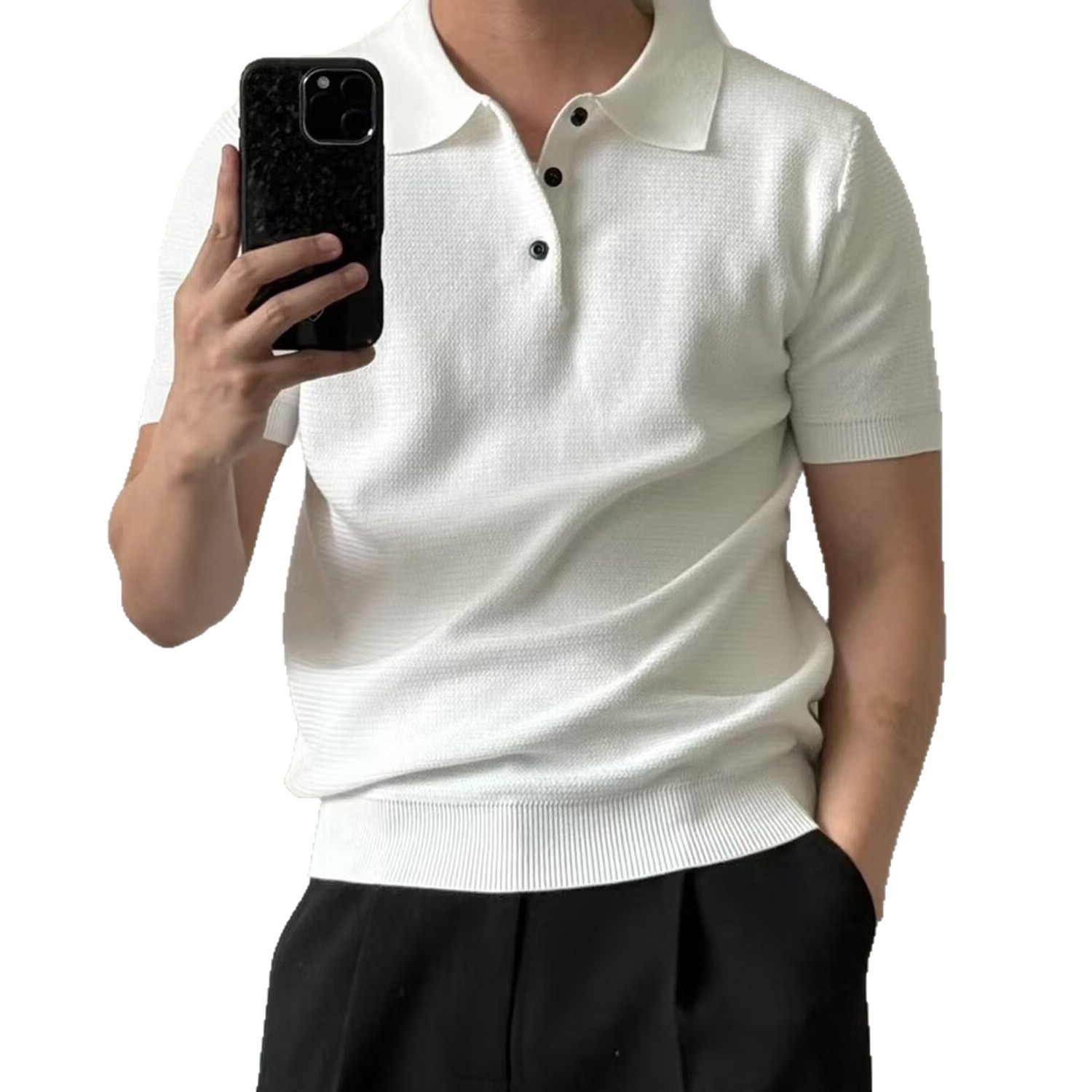 Polo camiseta de punto camiseta de manga corta camiseta de hombre texturas con solapa de color viejo viento de negocios de verano fábrica transfronteriza al por mayor