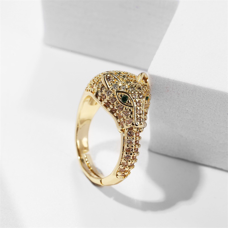 Anillo Abierto De Leopardo De Circonio Con Incrustaciones De Cobre Retro display picture 6