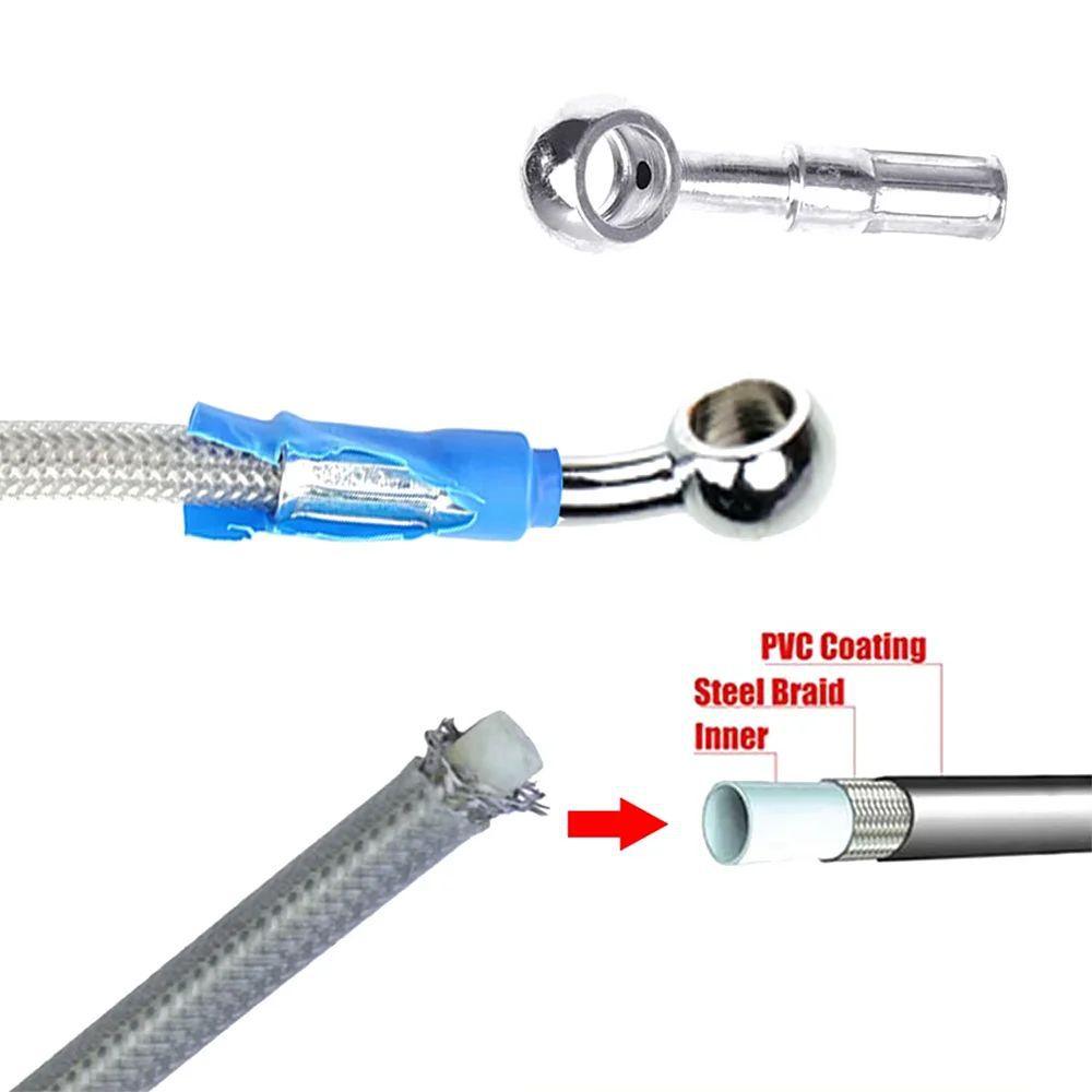 In-stock red modified brake hose M1028-28 connector stainless steel braided brake oil hose 400-2200mm