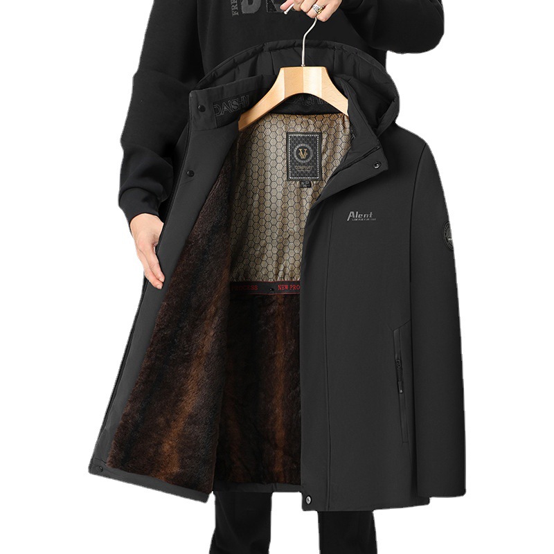 Papá con chaqueta de terciopelo para hombres de mediana edad, chaqueta de algodón de cuello de lana, chaqueta de algodón de invierno de negocios, ropa de algodón cálida