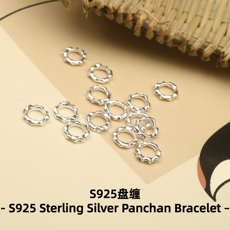 S925纯银新款小排扣7mm大中隔片隔珠盘缠闭口圈民族风纯手工编织