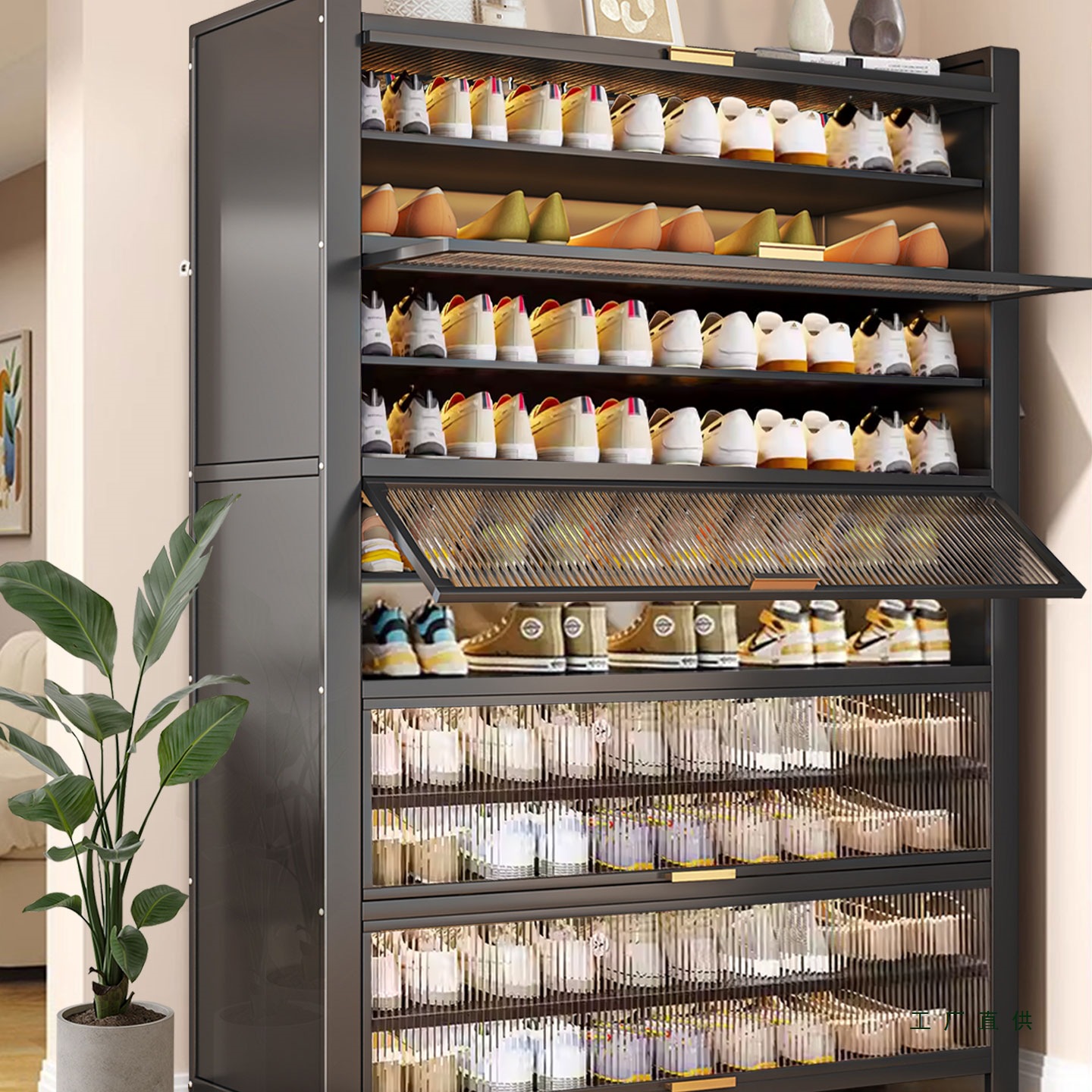 Steel Shoe Cabinet Dust-Proof Storage Cabinet Integrated Wall Shoe Rack Home Entrance Stair Indoor Multi-Layer Storage Cabinet