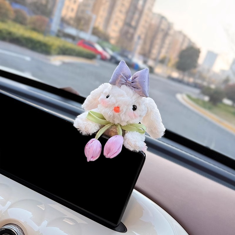 Decoración de coche de conejo Pantalla de control central de coche Muñeca de fiesta Pantalla de visualización Decoración de pantalla Accesorios de coche Muñeca linda mujer