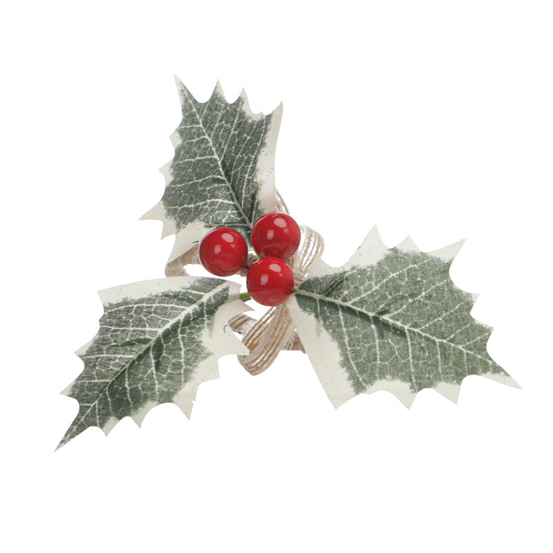 Nórdico hebilla de la servilleta artificial Decoración de mesa de Navidad hoja verde rojo fruta servilleta anillo artificial Mori boca anillo de tela al por mayor