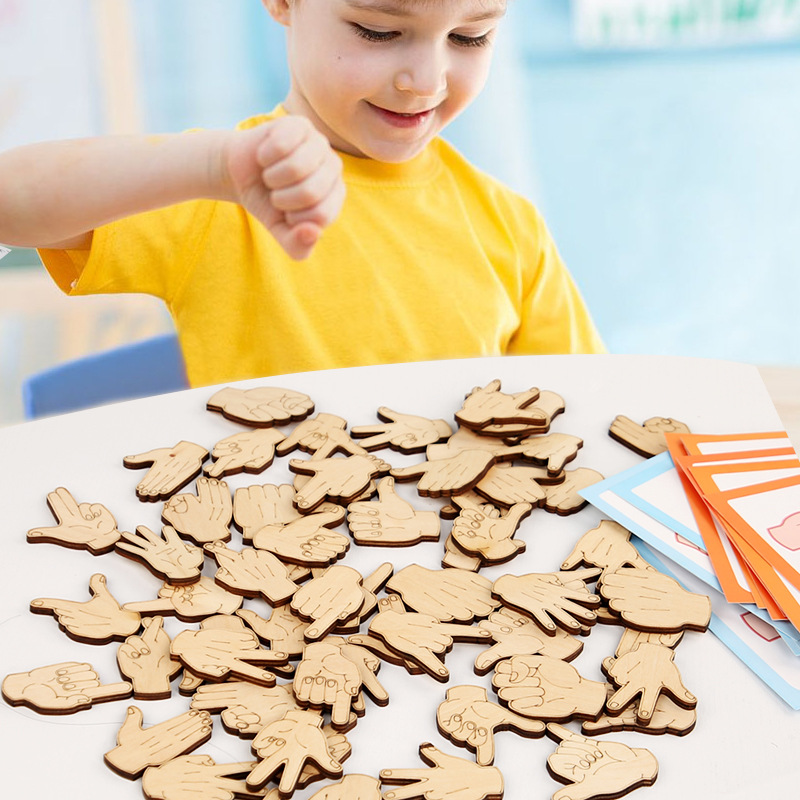 Kindergarten Montessori Puzzle Puzzle de gestos de emparejamiento Juguetes de material didáctico Bloques de escritorio para niños transfronterizos Puzzle de emparejamiento