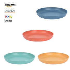 跨境亚马逊小麦秸秆餐具圆盘家用餐盘水果盘小吃点心盘子甜品餐盘