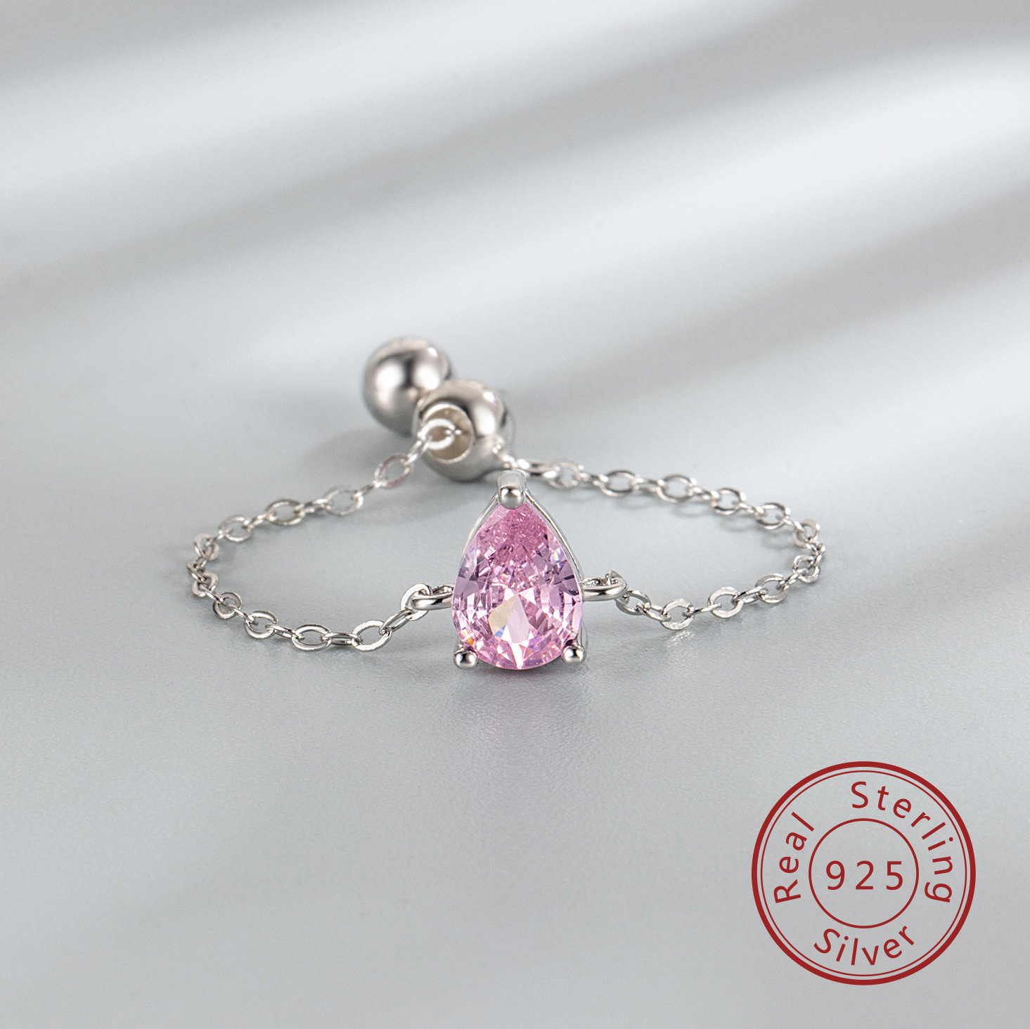 2g Weight Zircon Inlay Material 925 Sterling Silver Zircon Water Droplets Adjustable Ring 925 Sterling Silver Rings