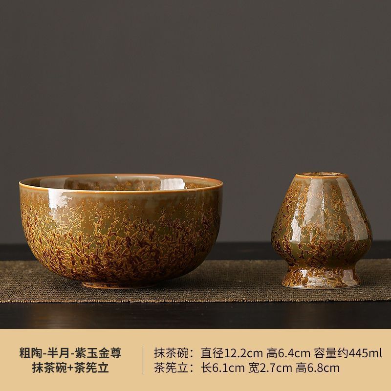 粗陶器抹茶ボウル注ぎ口付き抹茶ツールブラシ日本茶ボウルカップミキサー茶器具セット禅スタイル|undefined