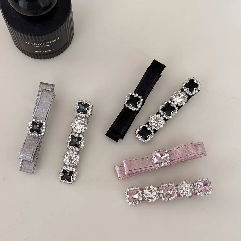 新款小众设计女团缎面丝光皓石蝴蝶结发夹刘海侧边夹碎发夹头饰女