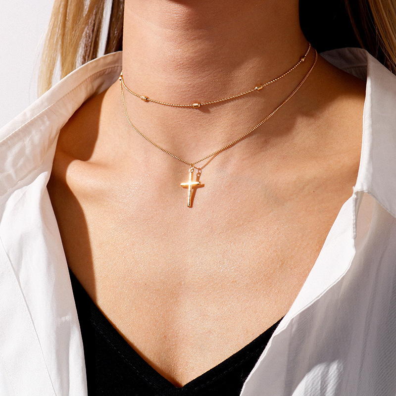 10g Weight Alloy Pendant Material Double Layer Necklaces Classification Alloy Chain Material 1 Piece Quantity Holiday, Daily Occasion Alloy Material Geometric, Cross Pattern Women's Gender Plating Design Basic, Modern Style, Classic Style Style Basic Modern Style Classic Style Geometric Cross Alloy Wholesale Double Layer Necklaces 5