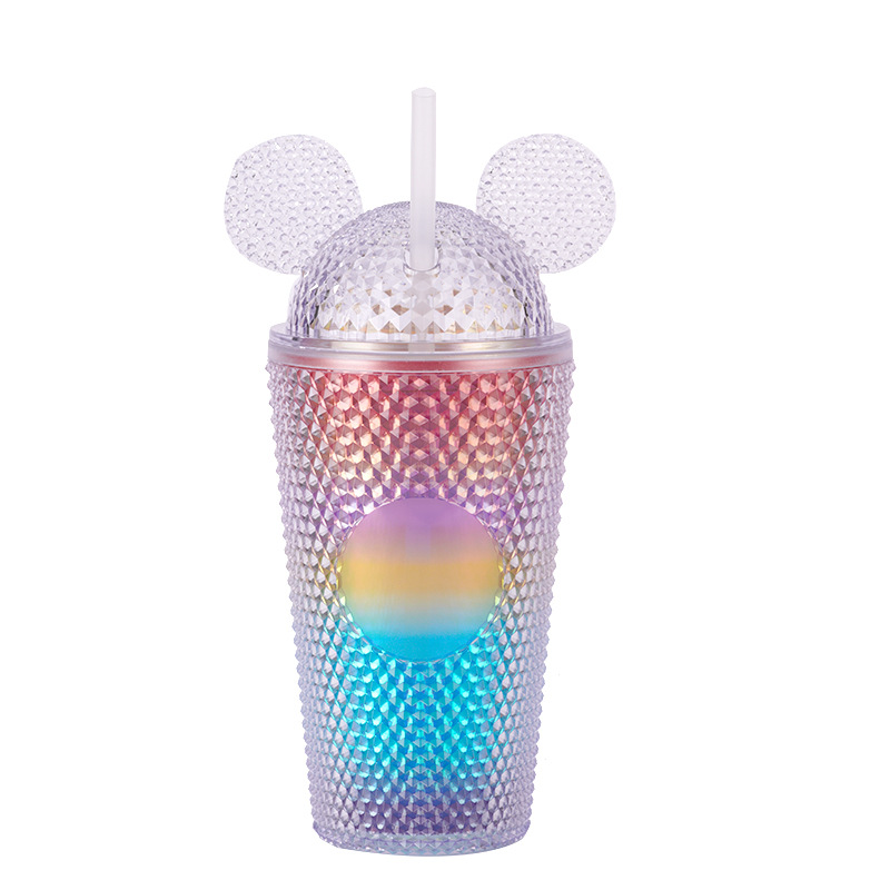 Nuevo estilo transfronterizo taza de agua para orejas de gato taza de paja para niños niños y niñas jardín de infantes bebé escuela primaria deportes botella de agua portátil