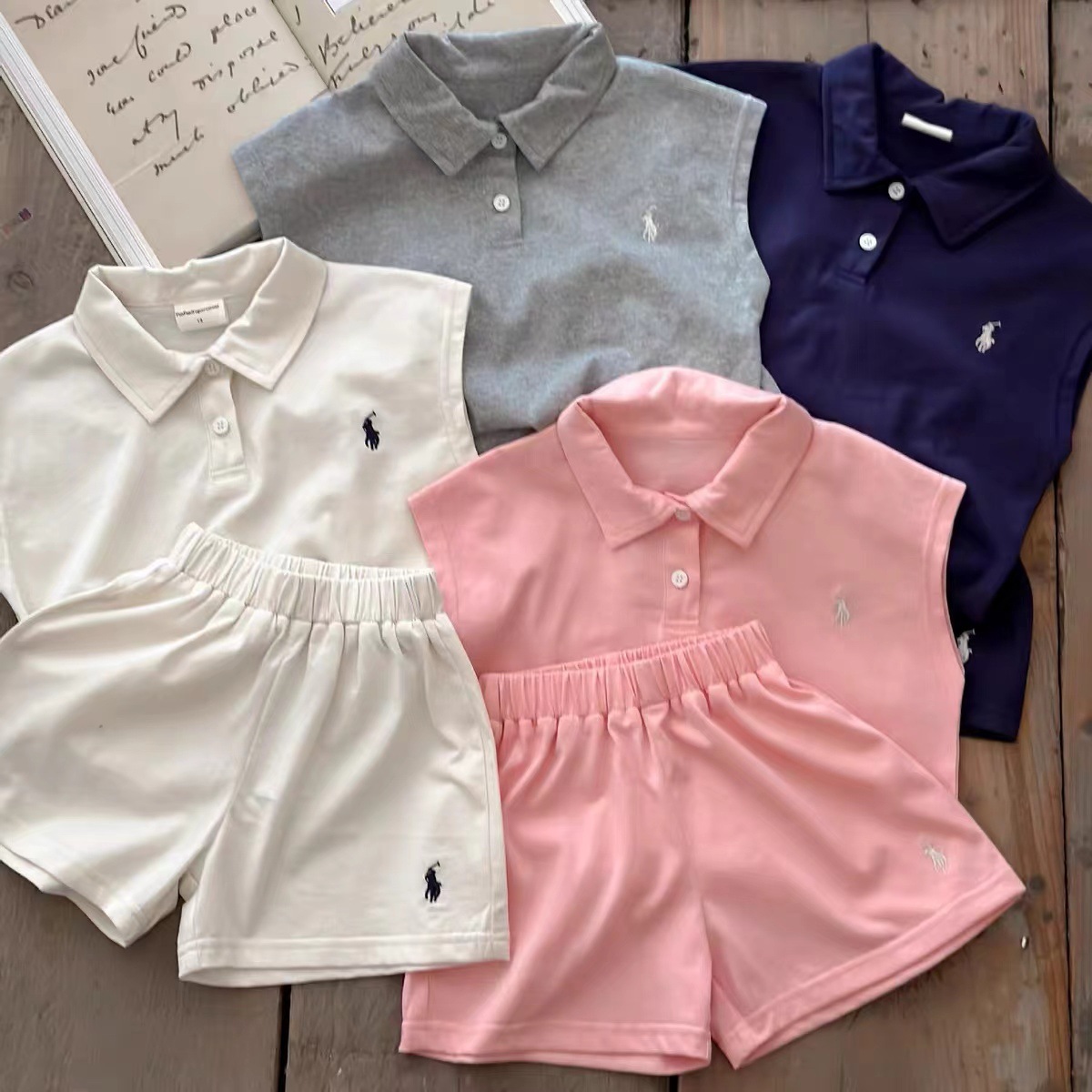 Children's Sleeveless Suit Summer Boys' Shorts Pure Color Kidsren's Polo Shirt Trendy Brand Baby T-Shirt Two-Piece Set Women's Lapel