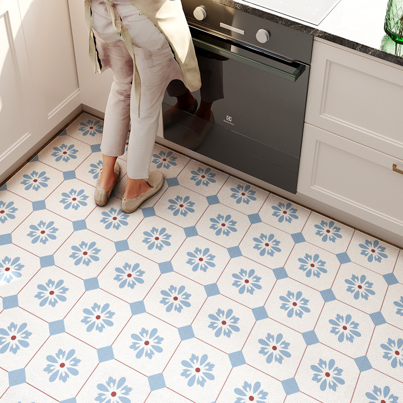 Alfombra del piso de la cocina cubierta completa antideslizante a prueba de aceite alfombra resistente a las manchas cubierta completa borrable limpieza lavable PVC impermeable estera del pie cubierta entera