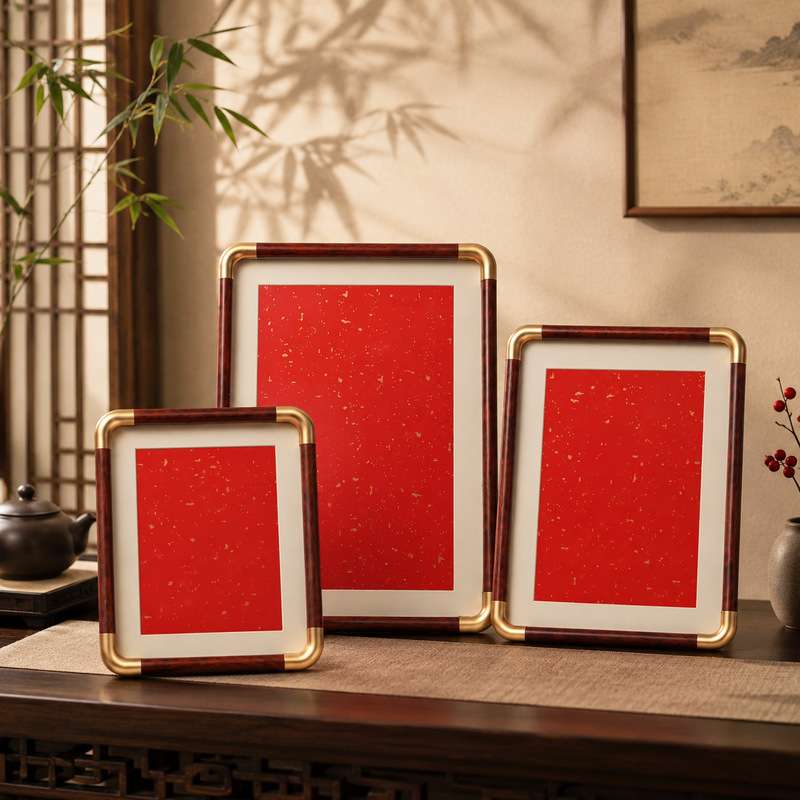 New Chinese-Style Pvc Imitation Copper Corner Three-Dimensional Hollow Photo Frame DIY Calligraphy Artwork Gift for Dad Display Frame