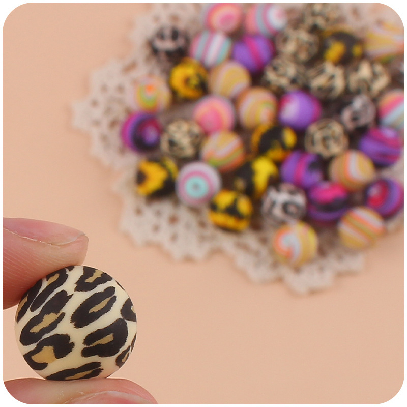 15mm leopardo pétalo color cuentas de transferencia de agua granos de silicona de calidad alimentaria DIY joyería chupete cadena teether pulsera