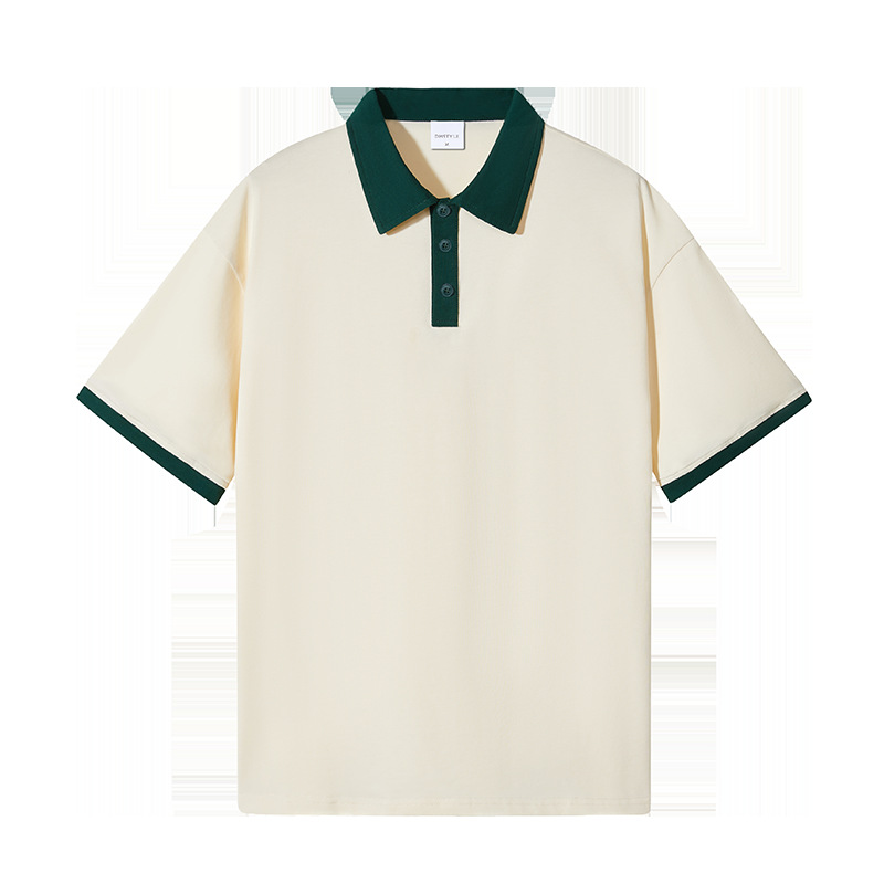 Tallas europeas y americanas, estilo retro americano, mangas raglán, camiseta holgada de algodón puro con cuello, polo de marca de moda, personalizable