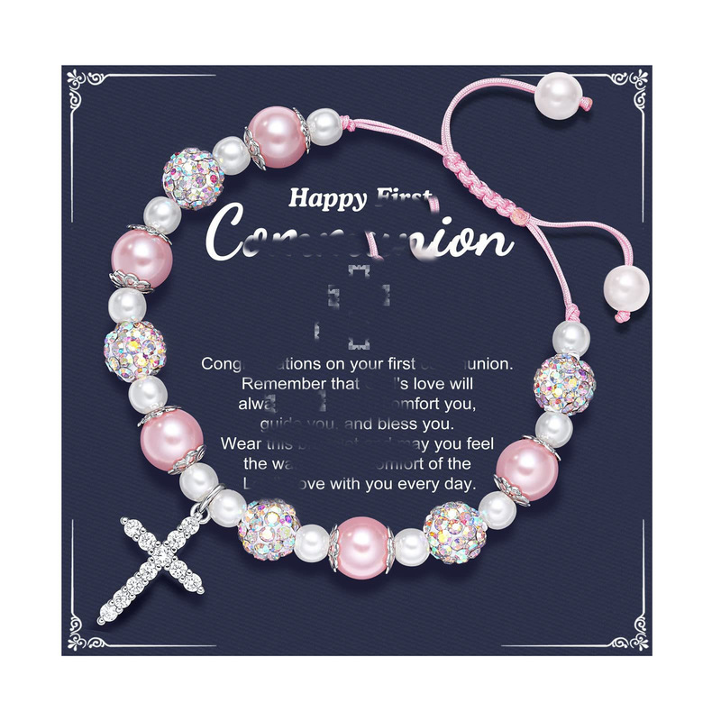 Adjustable Woven Shell Bead Bracelet with Engraved Stainless Steel Love Pendant Bracelet Birthday Card Shambala Bracelet