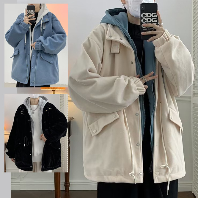 Men's two-piece jacket, spring and autumn style, Hong Kong style, casual, loose, versatile, hooded, workwear, trendy brand, couple's autumn top