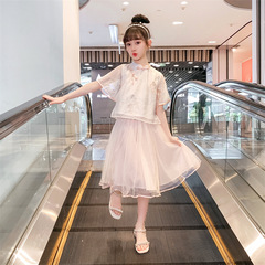 Girls' Short-sleeve Hanfu Dress 2024 Summer New Children's Fashion Summer Dress Girl Princess Dress Set