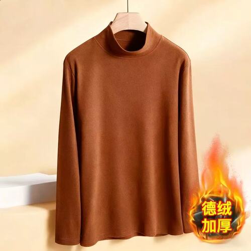 Special counter price double-sided velvet mid-aged men's padded and thick half-high collar long-sleeved T-shirt for autumn and winter wearing as base layer