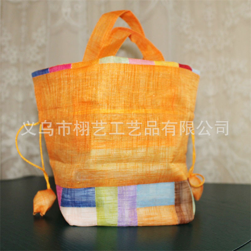 新款韩国定 制礼品袋苎麻彩虹福袋民俗苎麻拼块手提袋幼儿园礼物
