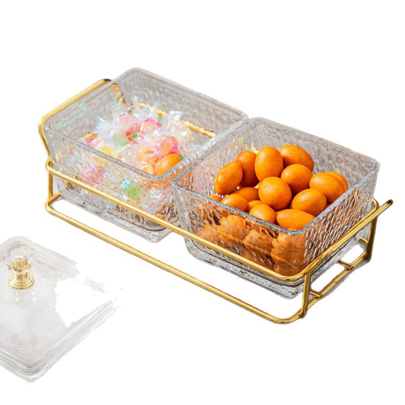 Plato de frutas acrílico sala de estar doméstica mesa de té de lujo ligero platos de refrescos de cuatro paneles nuevos bocadillos platos de nueces image 5