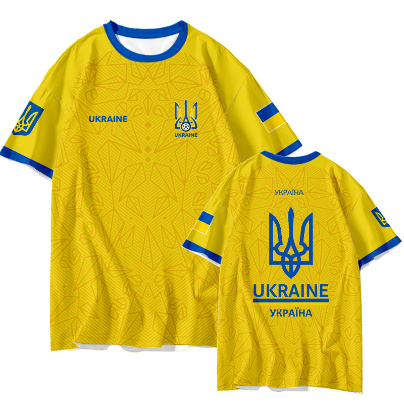 26-27 Ukraine National Team Football Clothing Fan Wear Geographical Indication Quick-Drying Short-Sleeved T-Shirt for Men and Women