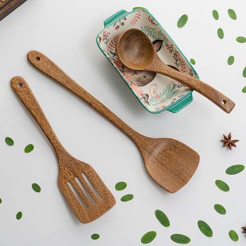 Chicken wing wood varnish spatula, non-stick pot, wooden long handle, not easily deformed, spatula spoon, colander, wooden spoon, soup spoon five-piece set