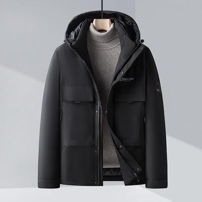 韩版宽松大码男士加厚羽绒服休闲白鸭绒中长款羽绒外套连帽爸爸装