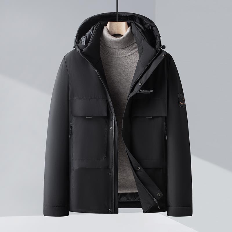 韩版宽松大码男士加厚羽绒服休闲白鸭绒中长款羽绒外套连帽爸爸装