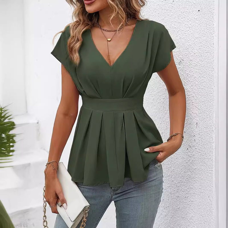 2024 New Bat Wing Sleeve Pleat Detail Shirt