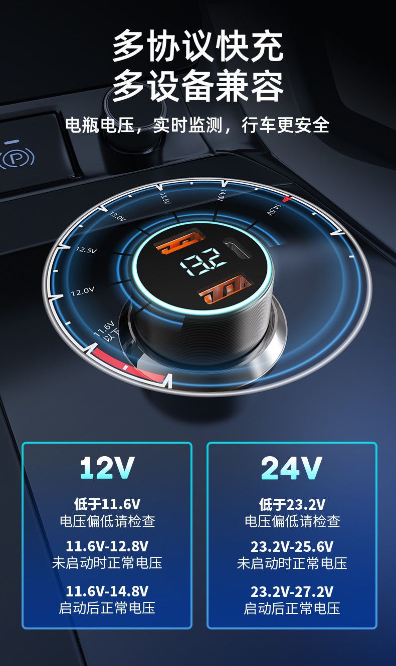 Car Charger, Cross-Border Car Charger, Super Fast Charging, Three-Port Charging, Car Cigarette Lighter Adapter, One-To-Three Splitter