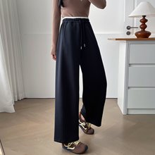 2025大码女装秋季新款简约拼色腰直筒裤胖妹妹休闲遮肉九分裤8626