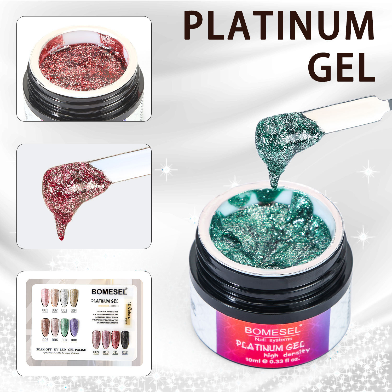 Pegamento de esmalte de uñas de platino intermitente a la luz de las estrellas brillante transfronteriza 12 colores rojo neto popular pegamento de función especial para tienda de uñas blancas