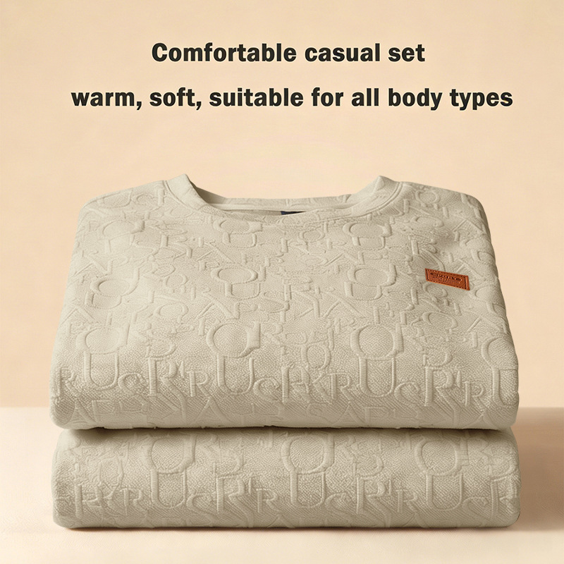 Men's Heavyweight Texture Letter Print Hoodie And Sweatpants Set, High Street Casual Loungewear For Street Style_viptrois.com