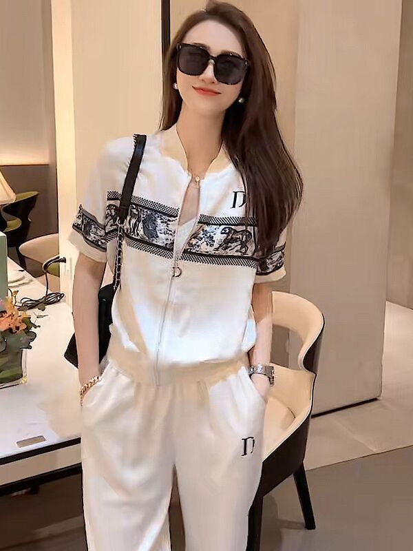 Summer Fashion Printed New Cardigan Thin 2024 Short-Sleeved Trousers Two-Piece Set Young Casual Sports Style Suit