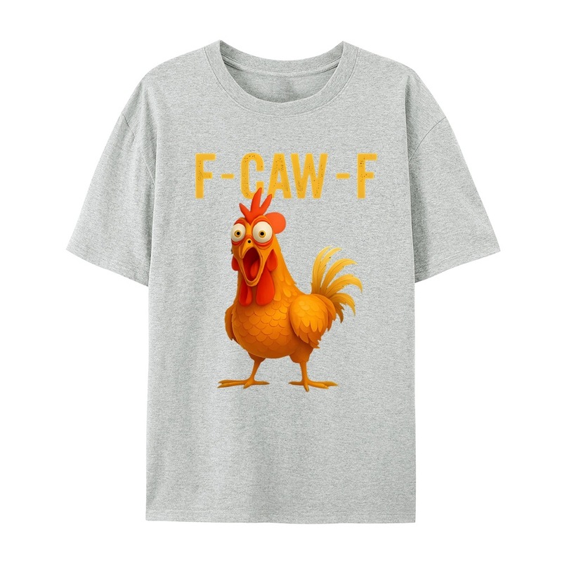 跨境新款有趣的公鸡印花F-Caw-F运动纯棉休闲大码T恤男女同款|undefined