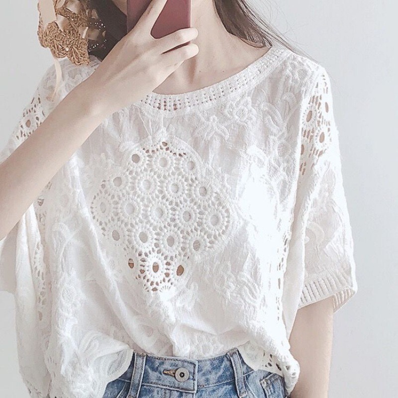 Spring and Summer 2023 New Artistic Retro Hollow Lace Shirt Women's Elegant Loose Sun-protective Clothing Women's Pure Cotton Top for Women Spring and Summer 2023 New Artistic Retro Hollow Lace Shirt Women's Elegant Loose Sun-protective Clothing Women's Pure Cotton Top for Women