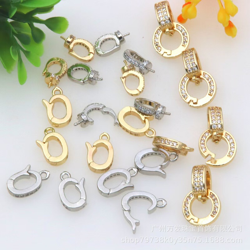 Color retention micro-inlaid zirconium white zirconium T square zirconium with ring clip half hole snap bead holder pendant buckle universal buckle jewelry accessories Color retention micro-inlaid zirconium white zirconium T square zirconium with ring clip half hole snap bead holder pendant buckle universal buckle jewelry accessories