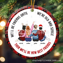 跨境个性化朋友陶瓷饰品挂件 圣诞节圆形创意图片彩印装饰挂件