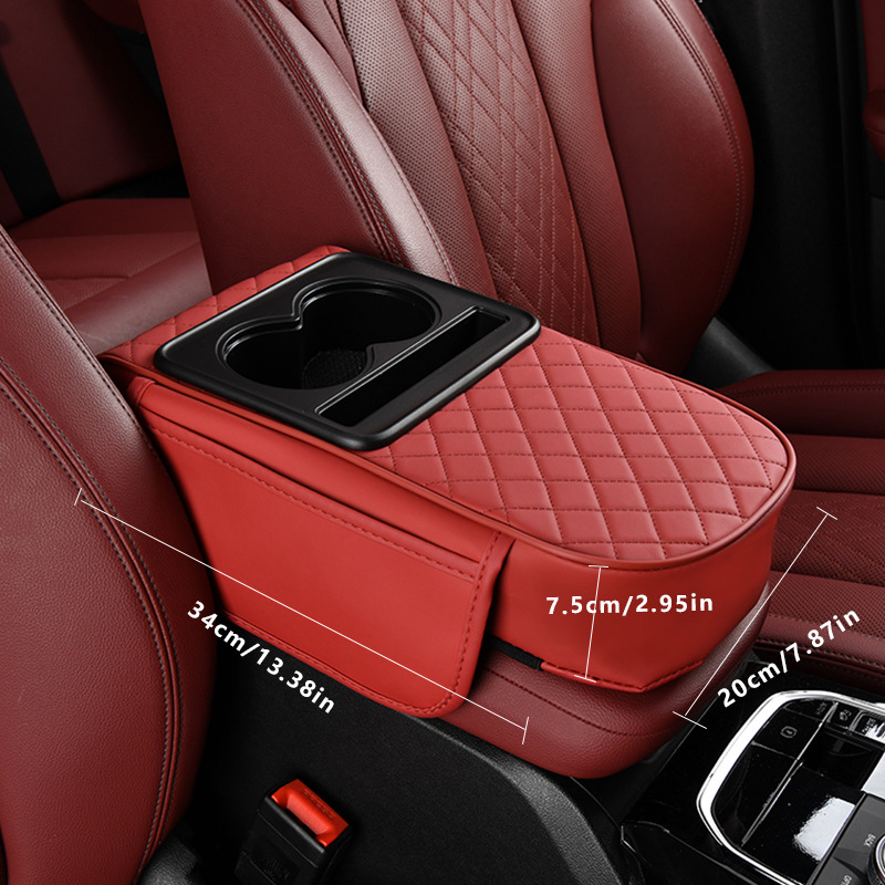 Car Armrest Box Storage Box Car Tissue Box Water Cup Holder Universal Four-In-One Heightening Pad Leather Armrest Box Pad