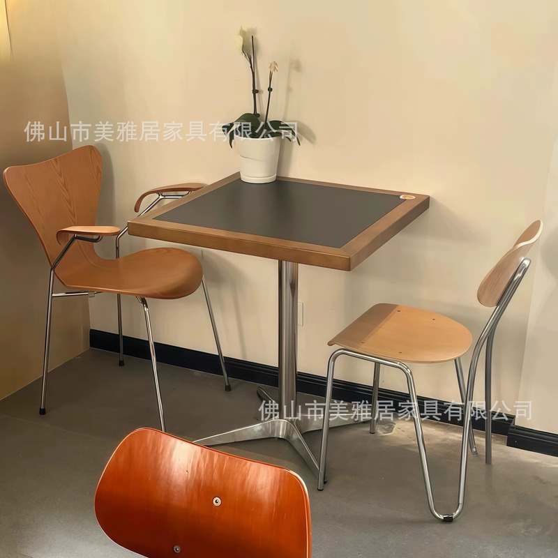 インターネット有名人のカフェデザートショップ大理石のテーブルと椅子の組み合わせフレンチレストラン無垢材スレートスクエアテーブルビストロダイニングテーブル|undefined