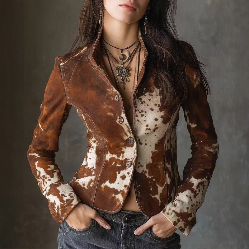 2025 European and American Women's Clothing Independent Station Lapel Printed Long-Sleeved Jacket Single-Breasted Personalized Jacket Small Suit 2025 European and American Women's Clothing Independent Station Lapel Printed Long-Sleeved Jacket Single-Breasted Personalized Jacket Small Suit