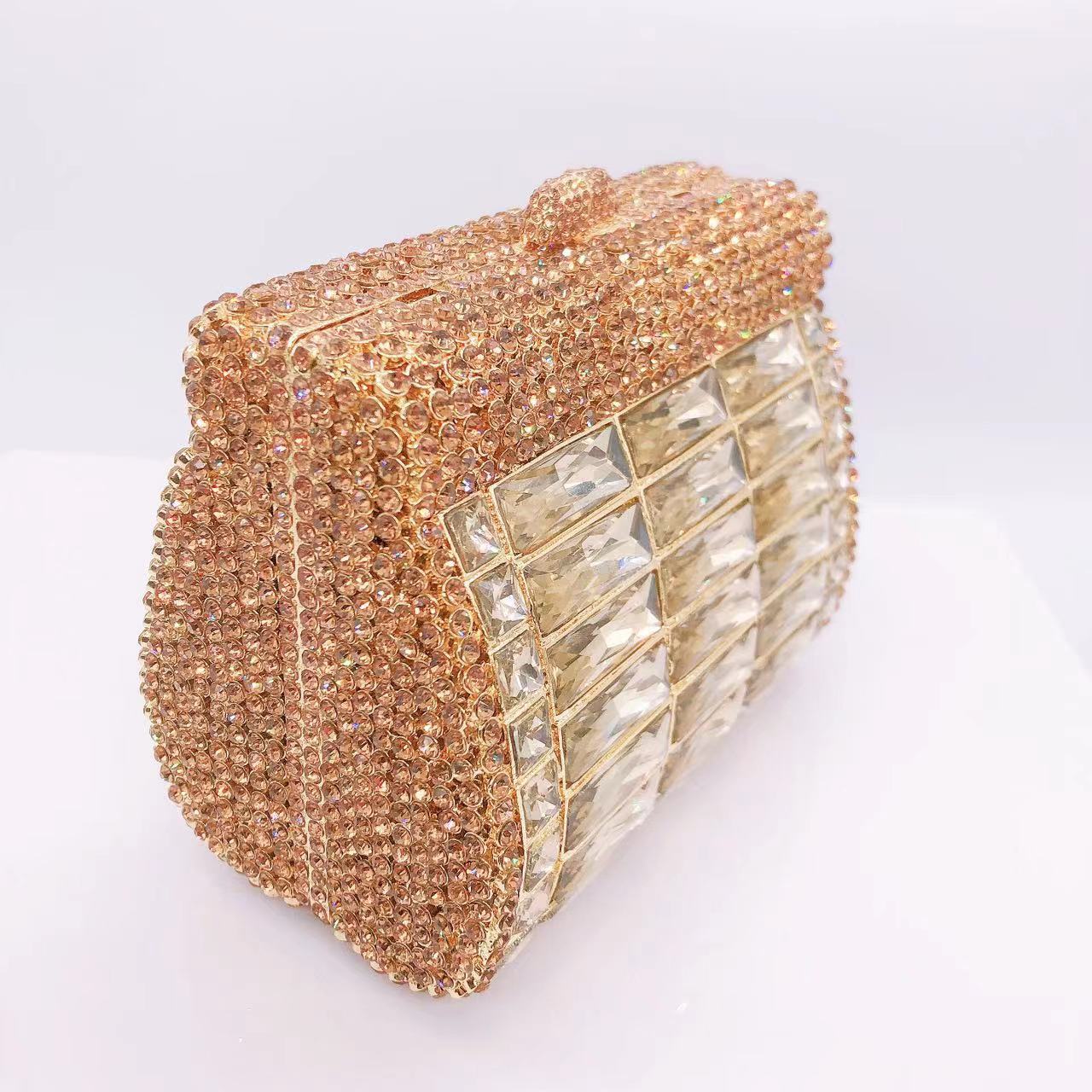 Túi clutch nữ đính đá rhinestone dạ hội cầm tay — Màu Sâm panh, Đế Vàng Kim Cương, Nền vàng kim cương trắng, Vàng kim AB chi tiết 7