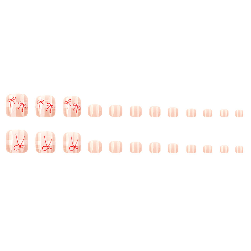 Chicas calientes con lazo de uñas 24 piezas Parche de uñas a cuadros desmontable Venta caliente transfronteriza al por mayor image 6