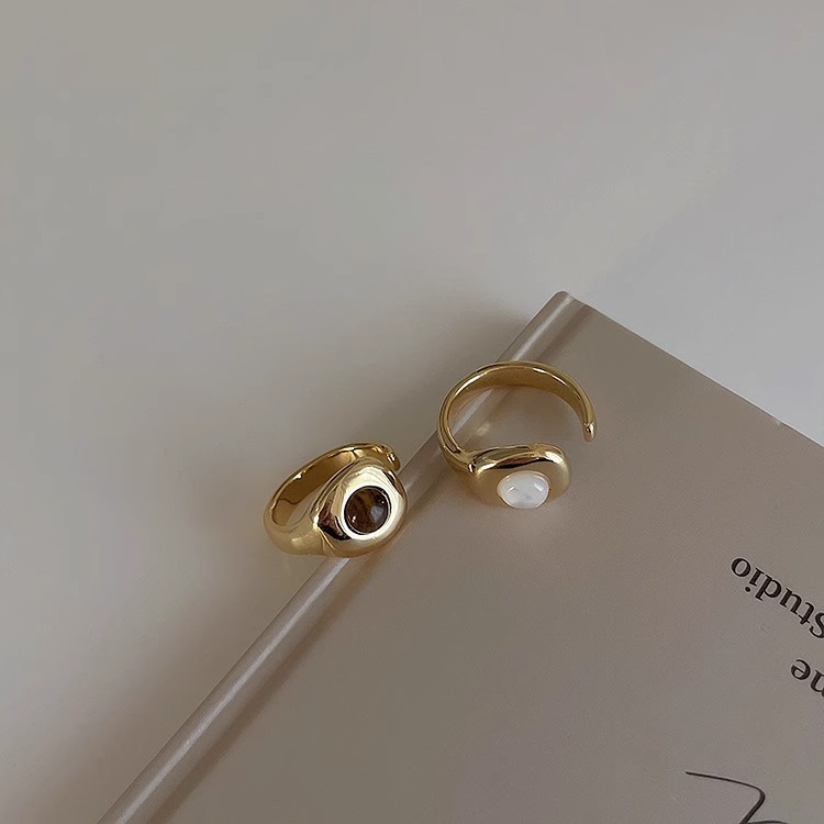 Cat's Eye Stone Shell Ring Design Feels Unique and Adjustable Opening Ring 2023 Retro Personalized Versatile Style Ring