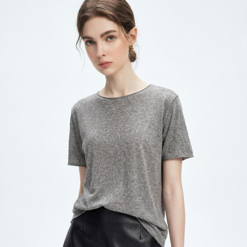 Sansen Relaxed Linen T-Shirt for Women, Summer Thin Breathable Solid Color Loose Round Neck Commuter Short Sleeve Top Sansen Relaxed Linen T-Shirt for Women, Summer Thin Breathable Solid Color Loose Round Neck Commuter Short Sleeve Top