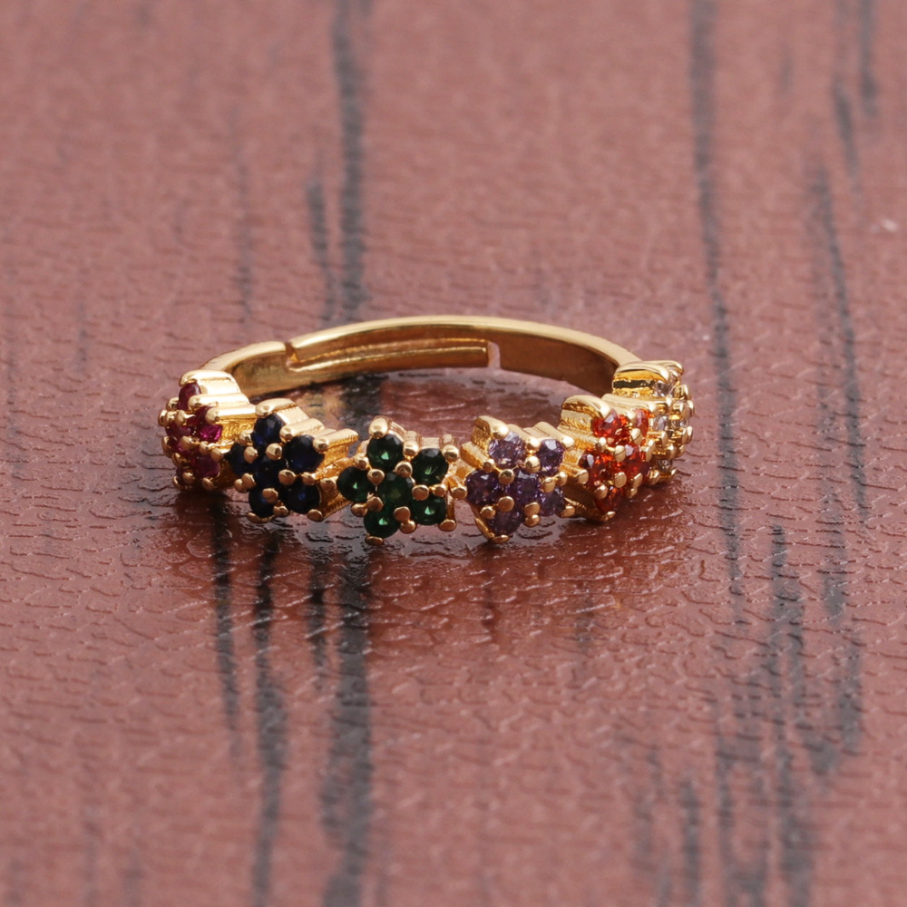Fashion flower copper inlaid zircon rings wholesale