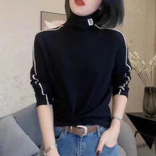 时髦设计感拼接高领德绒保暖长袖秋冬季新款欧货胖mm大码女装百搭