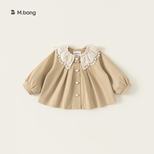 邦选儿童风衣纯色百搭小童上衣秋季新品2025蝴蝶结宽松女童风衣